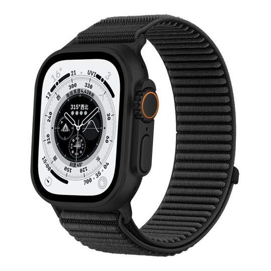 For Apple Watch 42mm / 41mm / 40mm / 38mm Woven Nylon Hook And Loop Fastener Metal Interface Watch Band(Black)