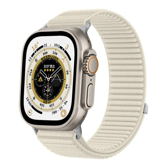 For Apple Watch 42mm / 41mm / 40mm / 38mm Woven Nylon Hook And Loop Fastener Metal Interface Watch Band(Starlight)