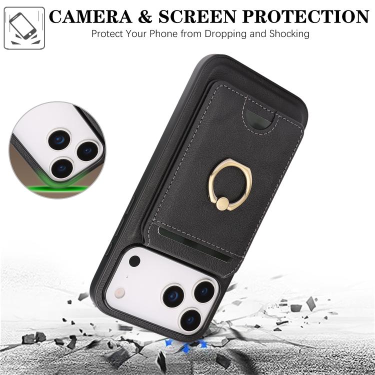 For iPhone 17 Pro Max Kalebol Strong MagSafe Ring Magnetic Card Bag Holder Leather Phone Case(Black) - iPhone 17 Pro Max Cases by Kalebol | Online Shopping UK | buy2fix