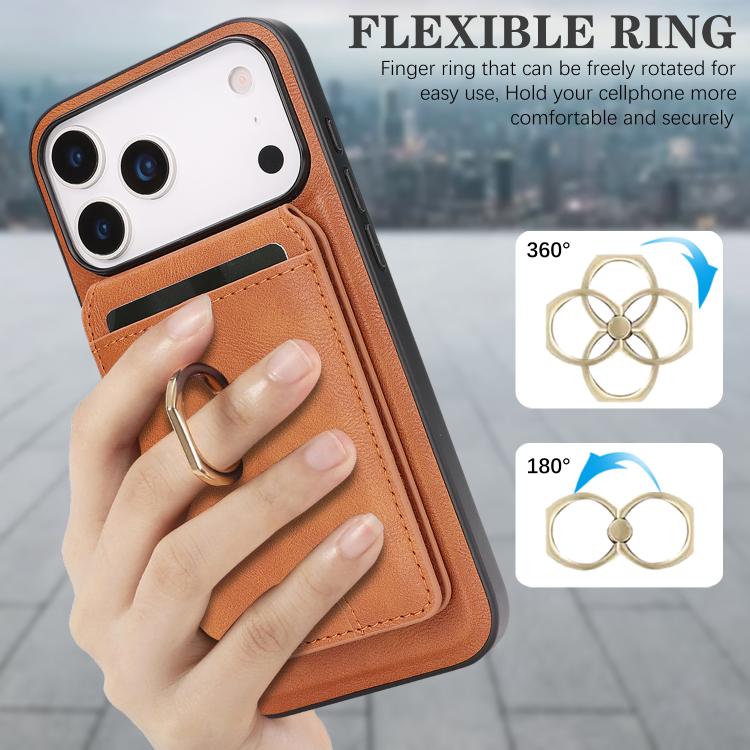 For iPhone 17 Pro Max Kalebol Strong MagSafe Ring Magnetic Card Bag Holder Leather Phone Case(Brown) - iPhone 17 Pro Max Cases by Kalebol | Online Shopping UK | buy2fix