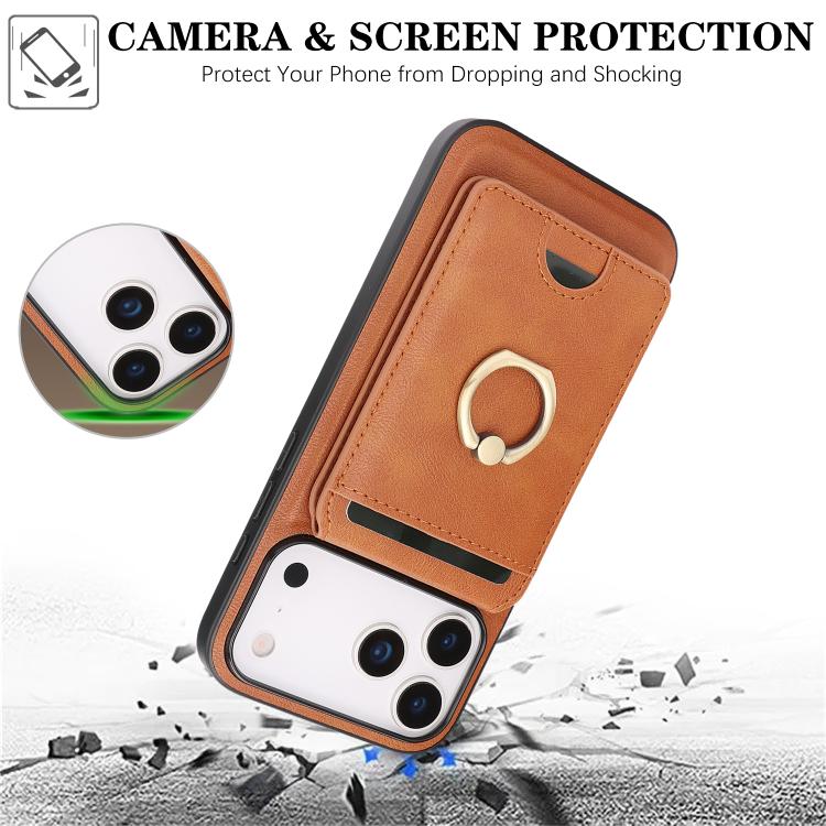 For iPhone 17 Pro Max Kalebol Strong MagSafe Ring Magnetic Card Bag Holder Leather Phone Case(Brown) - iPhone 17 Pro Max Cases by Kalebol | Online Shopping UK | buy2fix