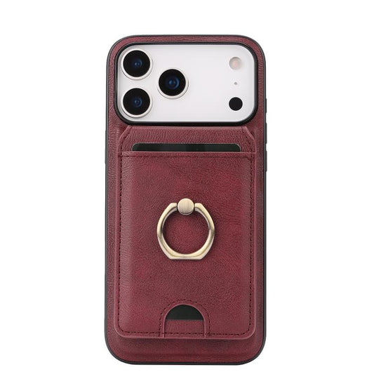 For iPhone 17 Pro Max Kalebol Strong MagSafe Ring Magnetic Card Bag Holder Leather Phone Case(Red) - iPhone 17 Pro Max Cases by Kalebol | Online Shopping UK | buy2fix