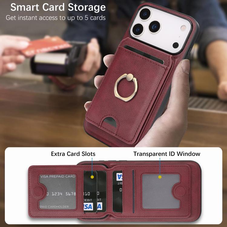 For iPhone 17 Pro Max Kalebol Strong MagSafe Ring Magnetic Card Bag Holder Leather Phone Case(Red) - iPhone 17 Pro Max Cases by Kalebol | Online Shopping UK | buy2fix