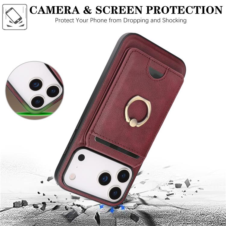 For iPhone 17 Pro Max Kalebol Strong MagSafe Ring Magnetic Card Bag Holder Leather Phone Case(Red) - iPhone 17 Pro Max Cases by Kalebol | Online Shopping UK | buy2fix