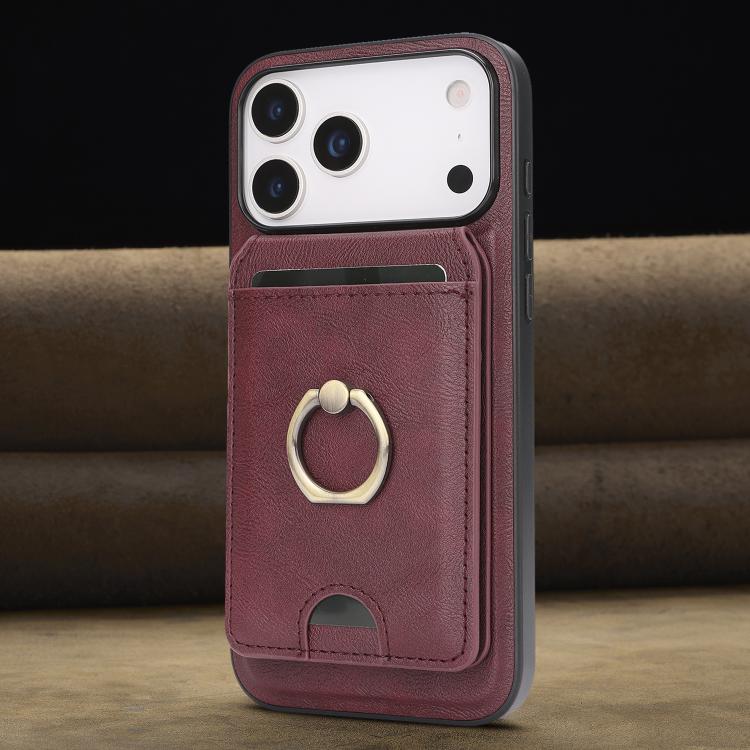 For iPhone 17 Pro Max Kalebol Strong MagSafe Ring Magnetic Card Bag Holder Leather Phone Case(Red) - iPhone 17 Pro Max Cases by Kalebol | Online Shopping UK | buy2fix