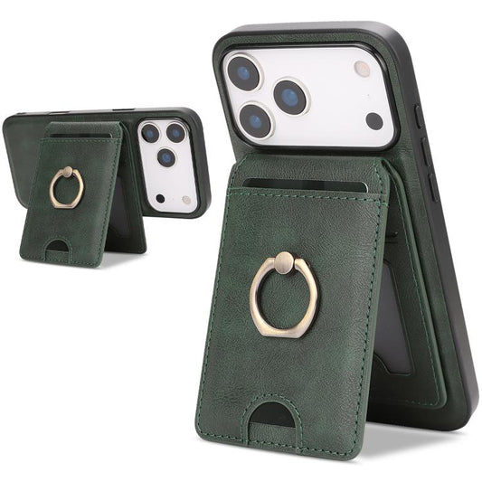 For iPhone 17 Pro Max Kalebol Strong MagSafe Ring Magnetic Card Bag Holder Leather Phone Case(Green) - iPhone 17 Pro Max Cases by Kalebol | Online Shopping UK | buy2fix