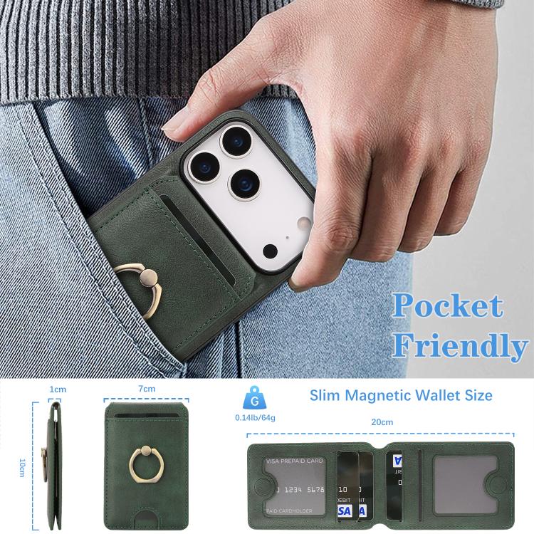 For iPhone 17 Pro Max Kalebol Strong MagSafe Ring Magnetic Card Bag Holder Leather Phone Case(Green) - iPhone 17 Pro Max Cases by Kalebol | Online Shopping UK | buy2fix