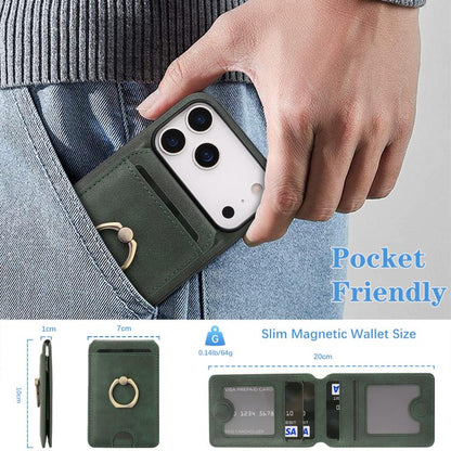 For iPhone 17 Pro Max Kalebol Strong MagSafe Ring Magnetic Card Bag Holder Leather Phone Case(Green) - iPhone 17 Pro Max Cases by Kalebol | Online Shopping UK | buy2fix