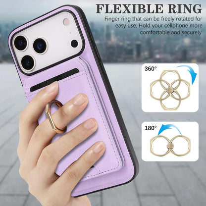 For iPhone 17 Pro Max Kalebol Strong MagSafe Ring Magnetic Card Bag Holder Leather Phone Case(Purple) - iPhone 17 Pro Max Cases by Kalebol | Online Shopping UK | buy2fix