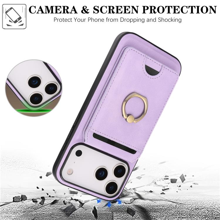 For iPhone 17 Pro Max Kalebol Strong MagSafe Ring Magnetic Card Bag Holder Leather Phone Case(Purple) - iPhone 17 Pro Max Cases by Kalebol | Online Shopping UK | buy2fix