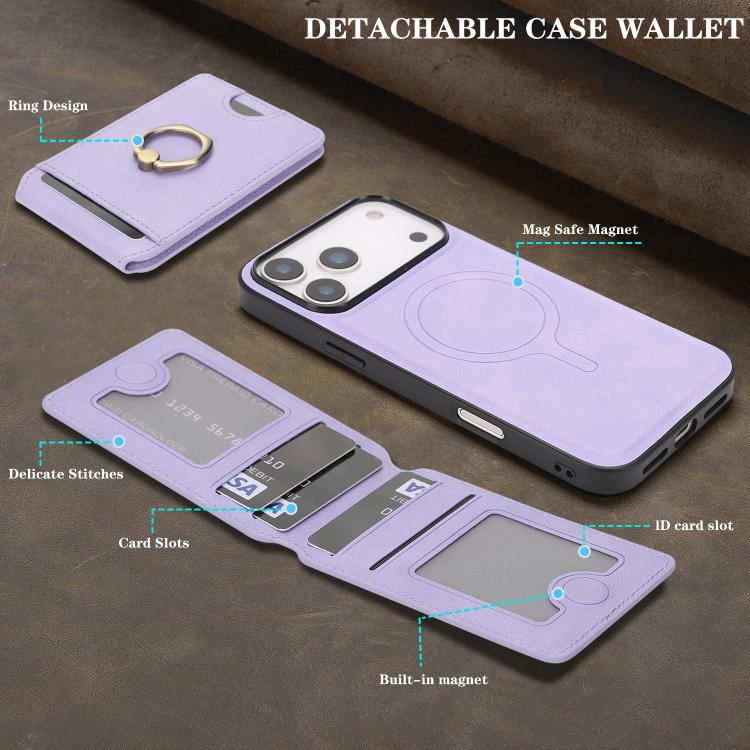 For iPhone 17 Pro Max Kalebol Strong MagSafe Ring Magnetic Card Bag Holder Leather Phone Case(Purple) - iPhone 17 Pro Max Cases by Kalebol | Online Shopping UK | buy2fix