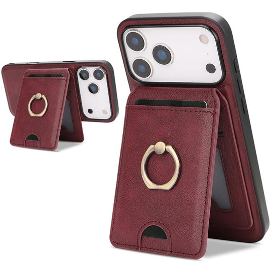 For iPhone 18 Pro / 17 Pro Kalebol Strong MagSafe Ring Magnetic Card Bag Holder Leather Phone Case(Red)