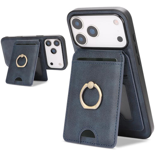 For iPhone 18 Pro / 17 Pro Kalebol Strong MagSafe Ring Magnetic Card Bag Holder Leather Phone Case(Blue)