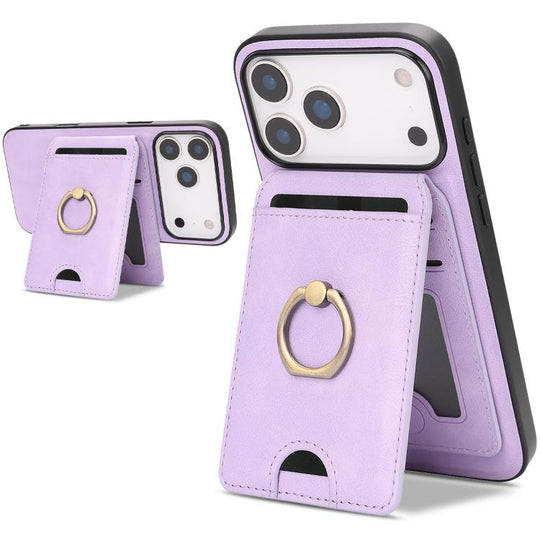 For iPhone 18 Pro / 17 Pro Kalebol Strong MagSafe Ring Magnetic Card Bag Holder Leather Phone Case(Purple)