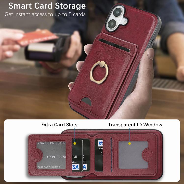For iPhone 17 Kalebol Strong MagSafe Ring Magnetic Card Bag Holder Leather Phone Case(Red) - iPhone 17 Cases by Kalebol | Online Shopping UK | buy2fix