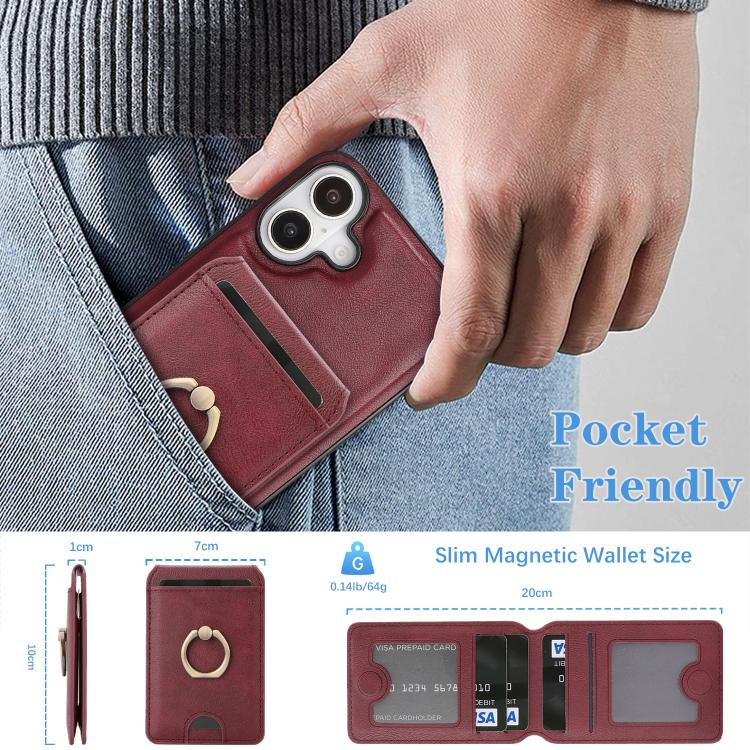 For iPhone 17 Kalebol Strong MagSafe Ring Magnetic Card Bag Holder Leather Phone Case(Red) - iPhone 17 Cases by Kalebol | Online Shopping UK | buy2fix