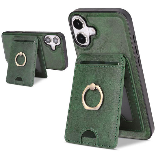 For iPhone 17 Kalebol Strong MagSafe Ring Magnetic Card Bag Holder Leather Phone Case(Green)