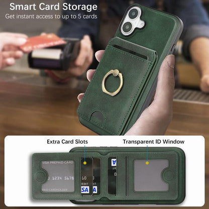 For iPhone 17 Kalebol Strong MagSafe Ring Magnetic Card Bag Holder Leather Phone Case(Green) - iPhone 17 Cases by Kalebol | Online Shopping UK | buy2fix