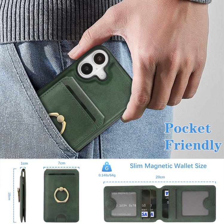 For iPhone 17 Kalebol Strong MagSafe Ring Magnetic Card Bag Holder Leather Phone Case(Green) - iPhone 17 Cases by Kalebol | Online Shopping UK | buy2fix