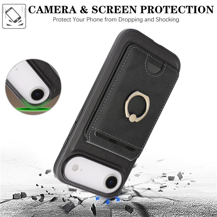 For iPhone 17 Air Kalebol Strong MagSafe Ring Magnetic Card Bag Holder Leather Phone Case(Black) - iPhone 17 Air Cases by Kalebol | Online Shopping UK | buy2fix