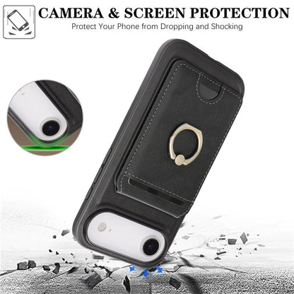 For iPhone 17 Air Kalebol Strong MagSafe Ring Magnetic Card Bag Holder Leather Phone Case(Black) - iPhone 17 Air Cases by Kalebol | Online Shopping UK | buy2fix