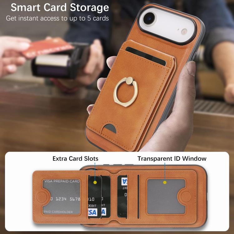For iPhone 17 Air Kalebol Strong MagSafe Ring Magnetic Card Bag Holder Leather Phone Case(Brown) - iPhone 17 Air Cases by Kalebol | Online Shopping UK | buy2fix