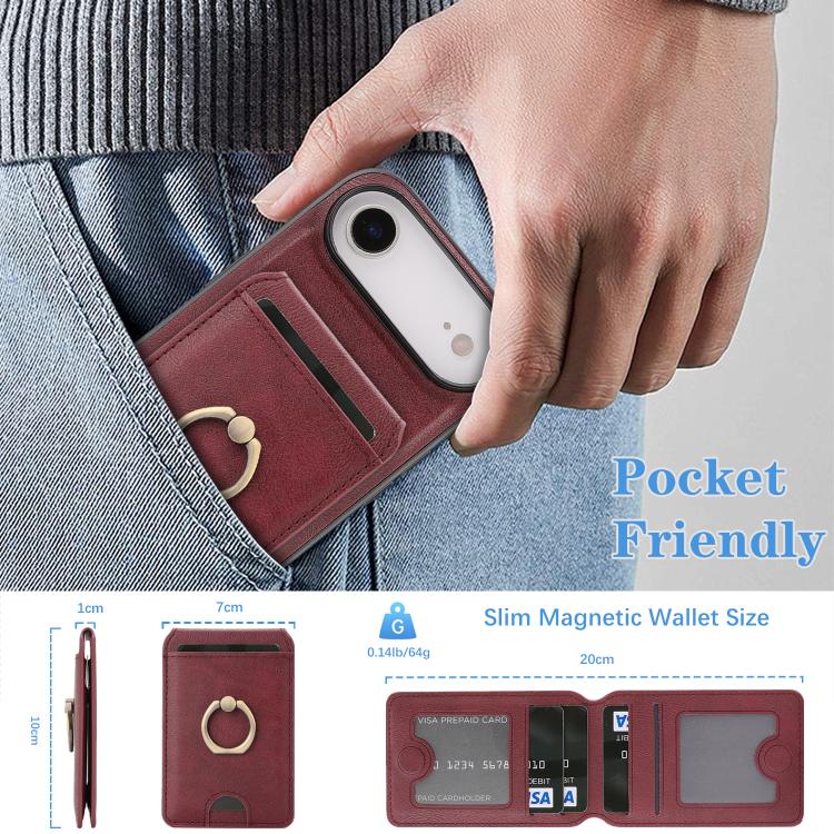 For iPhone 17 Air Kalebol Strong MagSafe Ring Magnetic Card Bag Holder Leather Phone Case(Red) - iPhone 17 Air Cases by Kalebol | Online Shopping UK | buy2fix
