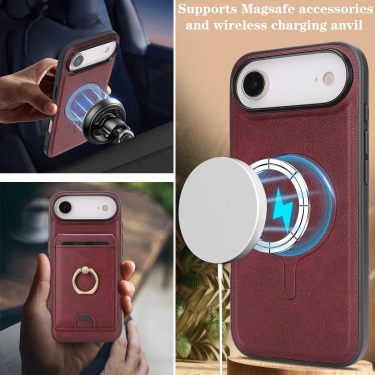 For iPhone 17 Air Kalebol Strong MagSafe Ring Magnetic Card Bag Holder Leather Phone Case(Red) - iPhone 17 Air Cases by Kalebol | Online Shopping UK | buy2fix