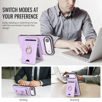 For iPhone 17 Air Kalebol Strong MagSafe Ring Magnetic Card Bag Holder Leather Phone Case(Purple) - iPhone 17 Air Cases by Kalebol | Online Shopping UK | buy2fix