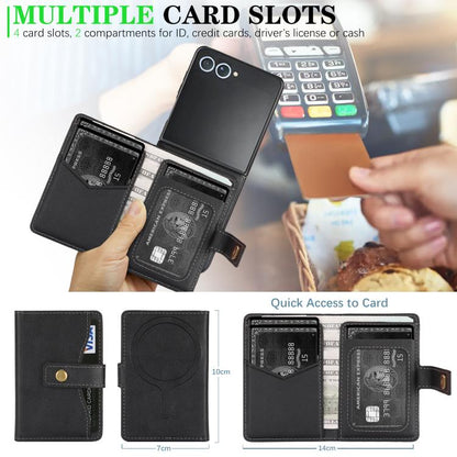 For Samsung Galaxy Z Flip7 Kalebol Magnetic Button Card Bag MagSafe Ring Leather Phone Case(Black) - Galaxy Z Flip7 5G Cases by Kalebol | Online Shopping UK | buy2fix