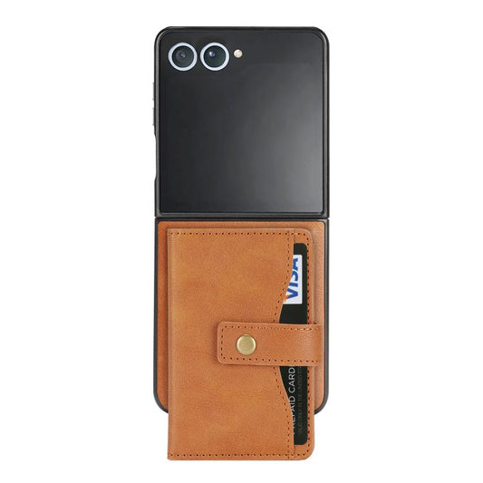 For Samsung Galaxy Z Flip7 Kalebol Magnetic Button Card Bag MagSafe Ring Leather Phone Case(Brown) - Galaxy Z Flip7 5G Cases by Kalebol | Online Shopping UK | buy2fix