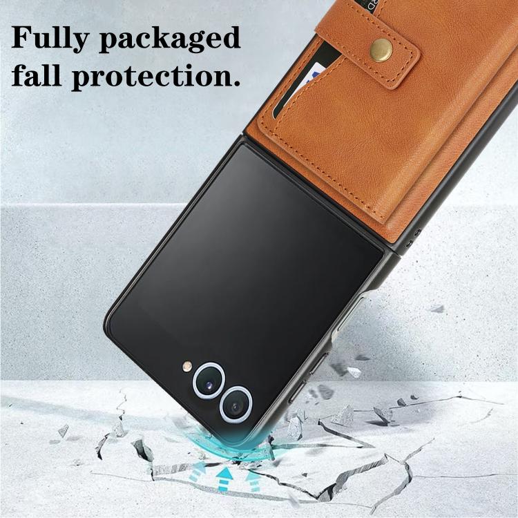 For Samsung Galaxy Z Flip7 Kalebol Magnetic Button Card Bag MagSafe Ring Leather Phone Case(Brown) - Galaxy Z Flip7 5G Cases by Kalebol | Online Shopping UK | buy2fix