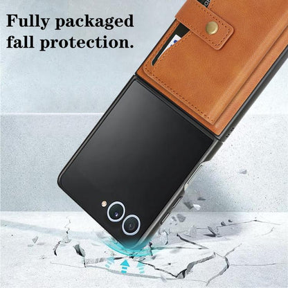 For Samsung Galaxy Z Flip7 Kalebol Magnetic Button Card Bag MagSafe Ring Leather Phone Case(Brown) - Galaxy Z Flip7 5G Cases by Kalebol | Online Shopping UK | buy2fix
