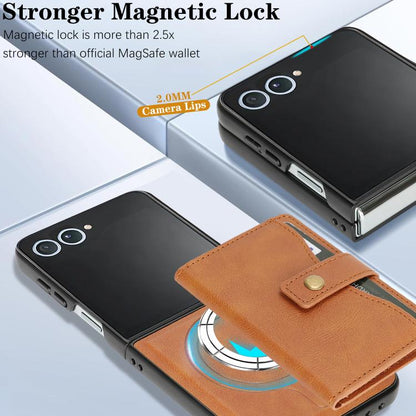 For Samsung Galaxy Z Flip7 Kalebol Magnetic Button Card Bag MagSafe Ring Leather Phone Case(Brown) - Galaxy Z Flip7 5G Cases by Kalebol | Online Shopping UK | buy2fix
