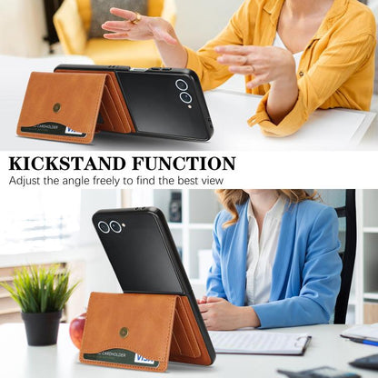 For Samsung Galaxy Z Flip7 Kalebol Magnetic Button Card Bag MagSafe Ring Leather Phone Case(Brown) - Galaxy Z Flip7 5G Cases by Kalebol | Online Shopping UK | buy2fix