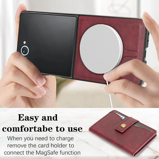 For Samsung Galaxy Z Flip7 Kalebol Magnetic Button Card Bag MagSafe Ring Leather Phone Case(Red) - Galaxy Z Flip7 5G Cases by Kalebol | Online Shopping UK | buy2fix