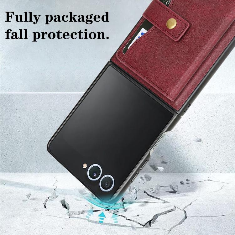For Samsung Galaxy Z Flip7 Kalebol Magnetic Button Card Bag MagSafe Ring Leather Phone Case(Red) - Galaxy Z Flip7 5G Cases by Kalebol | Online Shopping UK | buy2fix