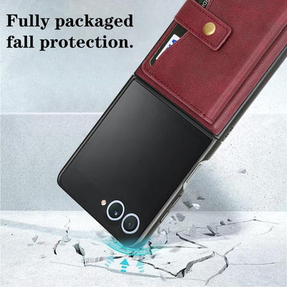 For Samsung Galaxy Z Flip7 Kalebol Magnetic Button Card Bag MagSafe Ring Leather Phone Case(Red) - Galaxy Z Flip7 5G Cases by Kalebol | Online Shopping UK | buy2fix