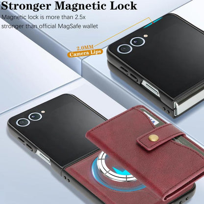 For Samsung Galaxy Z Flip7 Kalebol Magnetic Button Card Bag MagSafe Ring Leather Phone Case(Red) - Galaxy Z Flip7 5G Cases by Kalebol | Online Shopping UK | buy2fix