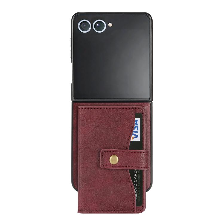 For Samsung Galaxy Z Flip7 Kalebol Magnetic Button Card Bag MagSafe Ring Leather Phone Case(Red) - Galaxy Z Flip7 5G Cases by Kalebol | Online Shopping UK | buy2fix