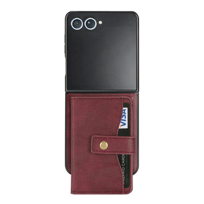 For Samsung Galaxy Z Flip7 Kalebol Magnetic Button Card Bag MagSafe Ring Leather Phone Case(Red) - Galaxy Z Flip7 5G Cases by Kalebol | Online Shopping UK | buy2fix
