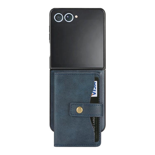For Samsung Galaxy Z Flip7 Kalebol Magnetic Button Card Bag MagSafe Ring Leather Phone Case(Blue) - Galaxy Z Flip7 5G Cases by Kalebol | Online Shopping UK | buy2fix
