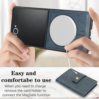 For Samsung Galaxy Z Flip7 Kalebol Magnetic Button Card Bag MagSafe Ring Leather Phone Case(Blue) - Galaxy Z Flip7 5G Cases by Kalebol | Online Shopping UK | buy2fix