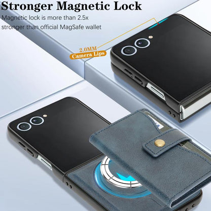 For Samsung Galaxy Z Flip7 Kalebol Magnetic Button Card Bag MagSafe Ring Leather Phone Case(Blue) - Galaxy Z Flip7 5G Cases by Kalebol | Online Shopping UK | buy2fix