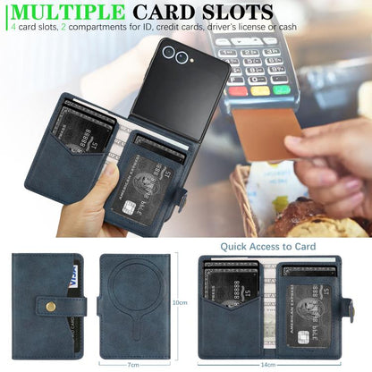 For Samsung Galaxy Z Flip7 Kalebol Magnetic Button Card Bag MagSafe Ring Leather Phone Case(Blue) - Galaxy Z Flip7 5G Cases by Kalebol | Online Shopping UK | buy2fix