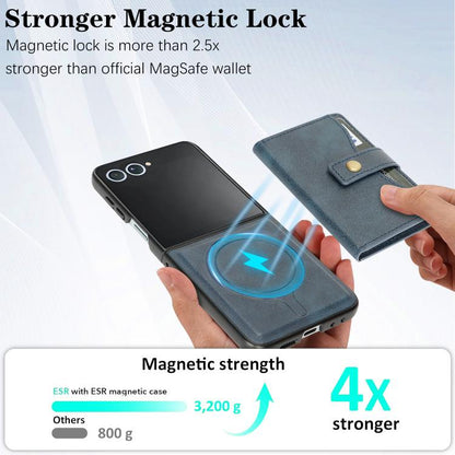 For Samsung Galaxy Z Flip7 Kalebol Magnetic Button Card Bag MagSafe Ring Leather Phone Case(Blue) - Galaxy Z Flip7 5G Cases by Kalebol | Online Shopping UK | buy2fix