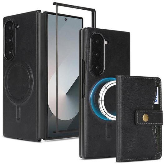 For Samsung Galaxy Z Fold7 Kalebol Magnetic Button Card Bag MagSafe Ring Leather Phone Case(Black) - Galaxy Z Fold7 5G Cases by Kalebol | Online Shopping UK | buy2fix