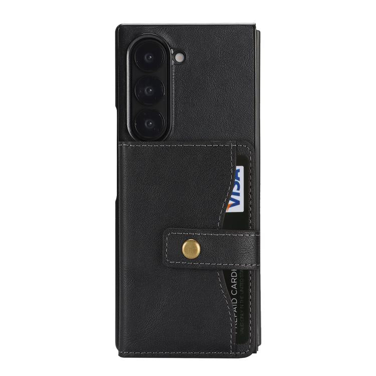 For Samsung Galaxy Z Fold7 Kalebol Magnetic Button Card Bag MagSafe Ring Leather Phone Case(Black) - Galaxy Z Fold7 5G Cases by Kalebol | Online Shopping UK | buy2fix