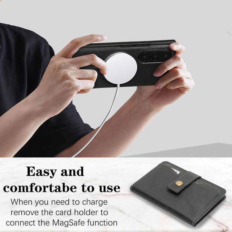 For Samsung Galaxy Z Fold7 Kalebol Magnetic Button Card Bag MagSafe Ring Leather Phone Case(Black) - Galaxy Z Fold7 5G Cases by Kalebol | Online Shopping UK | buy2fix