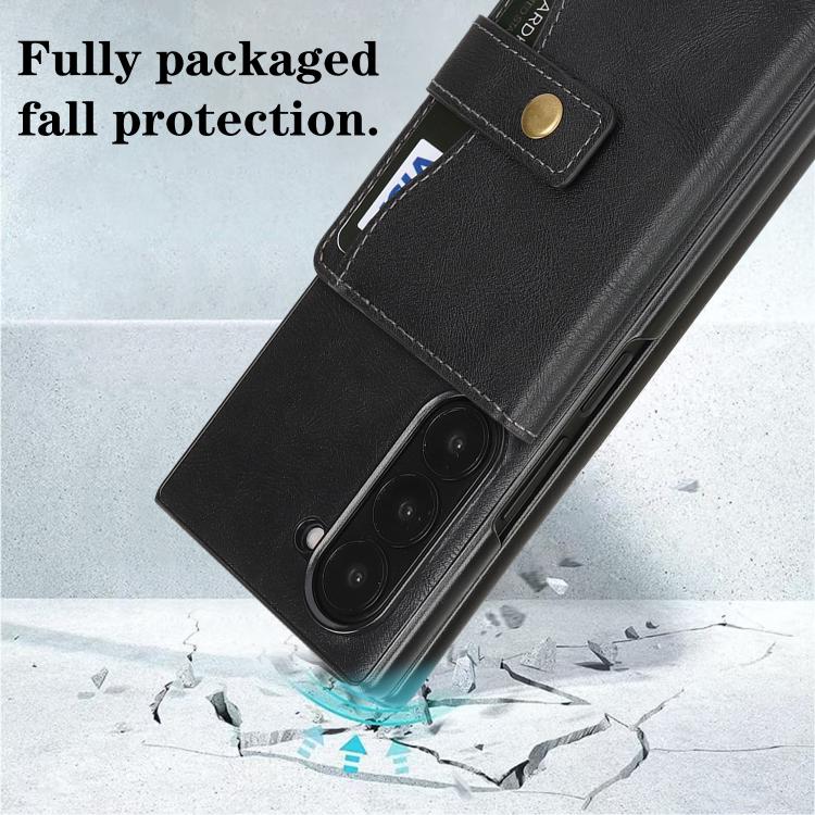 For Samsung Galaxy Z Fold7 Kalebol Magnetic Button Card Bag MagSafe Ring Leather Phone Case(Black) - Galaxy Z Fold7 5G Cases by Kalebol | Online Shopping UK | buy2fix
